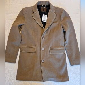 Men's Wool Coat Buttoned 80% Turkish Wool, Beige, Warm, Medium, Snover, NWT